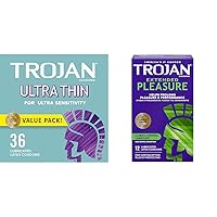 TROJAN Ultra Thin Condoms for Ultra Sensitivity, Lubricated Condoms for Men, America’s Number One Condom, 36 Count Value Pack & Extended Pleasure Climax Control Extended Pleasure Condoms, 12 Count