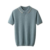 Autumn Winter Goat Cashmere Sweater Men's Short Sleeve Business Polo Collar T-Shirts Lapel Knitted Pullover Tops