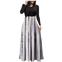 Women's Fall Dresses Fashion Casual Print Round Neck Long Sleeve Floor-Length Dresses Winter, S-2XL