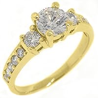 14k Yellow Gold 1.50 Carats Round Past Present Future 3 Stone Diamond Ring