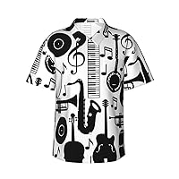 Jazz Music Pattern Musical Instruments Guitar Casual Button Down Shirt Mens Short-Sleeved Shirt Novelty Summer Holiday Shirts