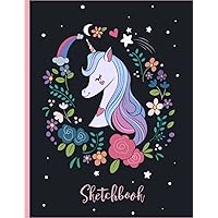 Sketchbook: Unicorn & Flowers. Beautiful notebook with cute doodles inside for children, 110 pages with large blank paper for drawing and sketching (Italian Edition)