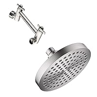BRIGHT SHOWERS High Pressure Shower Head 6 Inch Rain Shower Head and Matching 5 Inch Universal Shower Head Extension Arm, Brushed Nickel