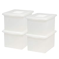 IRIS USA 4 Pack Letter/Legal File Box BPA-Free Plastic Storage Bin Tote Organizer with Durable and Secure Latching Lid, Stackable and Nestable, Pearl