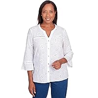 Alfred Dunner Women's in Full Bloom Butterfly Eyelet Button Front Shirt