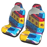 Colorful Building Blocks Car seat Covers Front seat Protectors Washable and Breathable Cloth car Seats Suitable for Most Cars