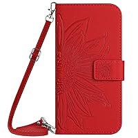 XYX Wallet Case Compatible with iPhone 13 Mini, Emboss Half Flower Floral PU Leather Flip Protective Case with Adjustable Shoulder Strap for iPhone 13 Mini, Red