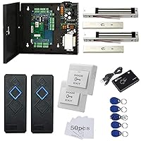 2 Door Access Control System with 600lbs Magnetic Lock Entry Access Control Panel 110V Power Supply Box RFID Reader Exit Button Enroll RFID USB Reader RFID Card Key Fob Phone APP Remotely Open Lock