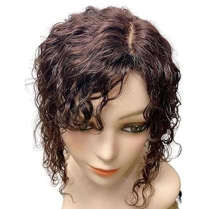 YUDIT Silk Base 16 * 18cm Curly/Wavy Hair Toppers For Women Real Human Hair Hairpieces Toupee Wiglet Large Area Cover Women Severely Thinning Hair and Hair Loss (12in-right part,off black)