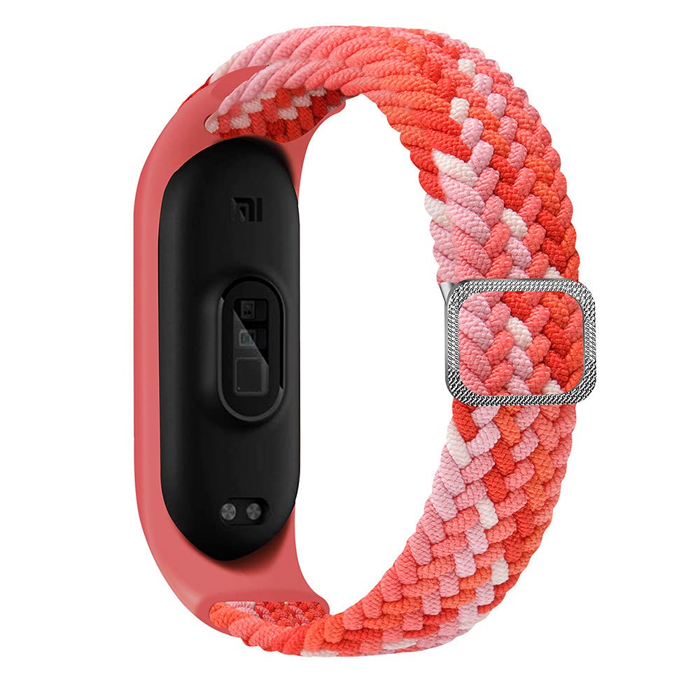 Apbands Braided Solo Loop Strap Compatible for Xiaomi Mi Band 6 5 4 3, Adjustable Nylon Elastic Sport Replacement Wristband for Xiaomi Band Mi Band 6, Mi Band 5, Mi Band 4, Mi Band 3, colorful red
