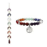Top Plaza Bundle - 2 Items: 7 Chakra Tree of Life Ornament & 7 Chakra Reiki Healing Bracelet