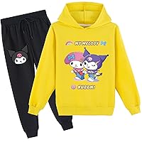 Kids Girls Kuromi Graphic Hoodie and Long Pants Set,Classic Long Sleeve Pullover Tops Baggy Tracksuit for 2-16 Years