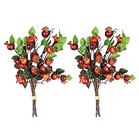 2pcs Simulation Pomegranate Fruit Dining Room Decor for Table Winter Centerpieces for Table Fake Rosehip Berries Branches Faux Pomegranate Branch Feel Foam Material Dried Roses