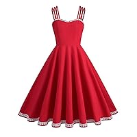 Women's 1950s Vintage Cocktail Party Dress Spaghetti Strap Cold Shoulder Retro Rockabilly Pinup Audrey Hepburn Dress