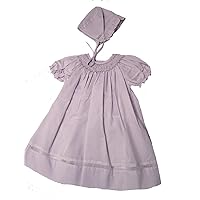 Girl's Smocked Dress with Embroidered Insets & Bonnet Infant Lavender (Newborn)