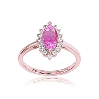 DECADENCE Sterling Silver Rose 10x5 Marquise Gemstone & Round Created White Sapphire Ring