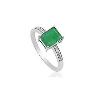 925 Sterling Silver Natural Green Emerald Gemstone May Birthstone Statement Ring Emerald Jewelry Proposal Ring Birthday Gift For Wife (RG-7948)