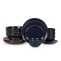 Stone Lain Brasa Modern Stoneware 16 Piece Dinnerware Sets, Plates and bowls Sets, Dish Set for 4, Blue