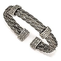 Edward Mirell Titanium Wire Brushed Cable With Cast Titanium Accent Cuff Bracelet Jewelry Gifts for Women