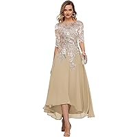 Embroidery Chiffon Midi Mother Bride Dresses for Wedding Tea Length Evening Appliques Half Sleeves Formal Dress