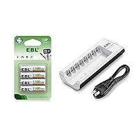 EBL 4 Pack of AAA Rechargeable Batteries 1.2Volt NiMH 1100mAh Triple AAA Battery and Battery Charger AA AAA