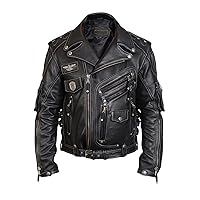 Men's Genuine Cowhide Top Grain Premium Heavyweight Biker Leather Jacket | HD Motorcycle Black Leather Jacket | Size Xs - 4xL