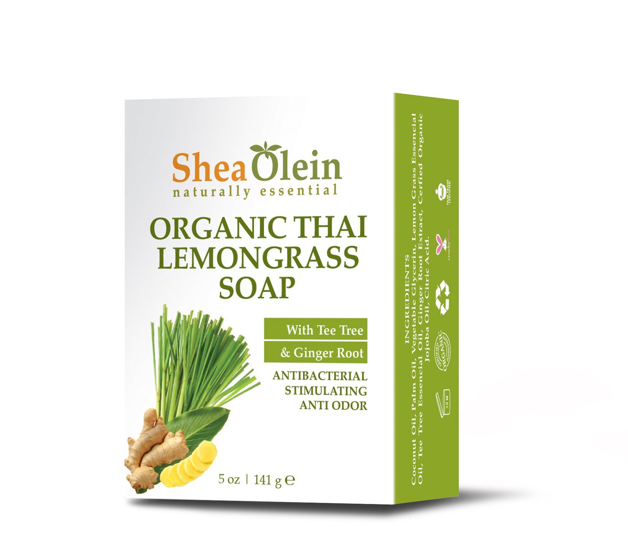 Shea Olein Organic Thai Lemon Grass Soap w/With Tee Tree & Ginger Root 5 oz Bar (6 Bars)