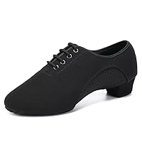 SWDZM Men&Women Ballroom Dance Shoes Lace-up Closed Toe Latin Modern Performance Dance Practice Teaching Shoes,MF2805-T,Heel-1.38'',Black, 6 US