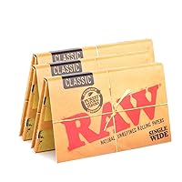 RAW Classic Natural Unrefined Rolling Paper 70mm Single Wide Size - 100 Leaves Per Pack - (3 Packs)