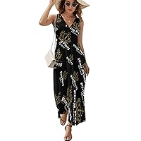 Ping Pong Queen Women's Dress V Neck Sleeveless Dress Summer Casual Sundress Loose Maxi Dresses for Beach