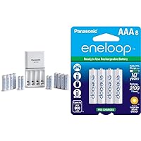 Eneloop Panasonic K-KJ55MC84CZ Power Pack; 8AA, 4AAA, and Advanced Battery 3 Hour Quick Charger & BK-4MCCA8BA AAA 2100 Cycle Ni-MH Pre-Charged Rechargeable Batteries, 8 Pack