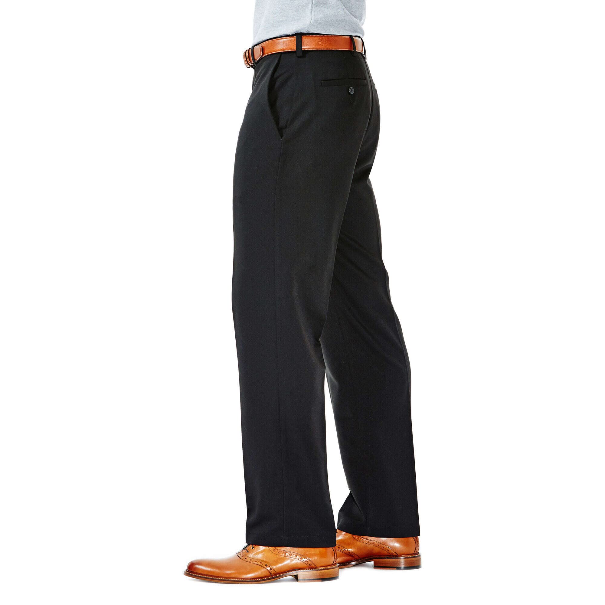 Haggar Men's Cool 18 Stria Hidden Expandable Waistband Plain Front Pant