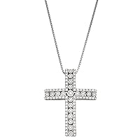 Mother's Day Gift For Her 1/2 CTTW White Diamond Cross Pendant in Rhodium Plated Sterling Silver with 18