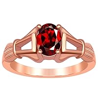 Recycled Silver 925 Solid Captain's Ring Garnet Oval 5X7 MM Rose Gold Ring