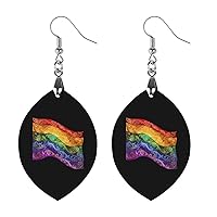 Paisey LGBT Rainbow Flag Printed Earrings Wooden Boho Vintage Pendant Dangle Apricot Shaped Earrings for Women
