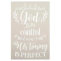 God is in Control His Timing is Perfect Stencil with Laurels by StudioR12 | DIY Inspirational Faith Quote Home Decor | Select Size (12 x 8 inch)