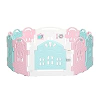 12 Panel Rumi Baby Playpen in Pink and Blue, Easy to Fold and Store, Fun Game Panel, Indoor and Outdoor Playpen for Babies and Toddlers