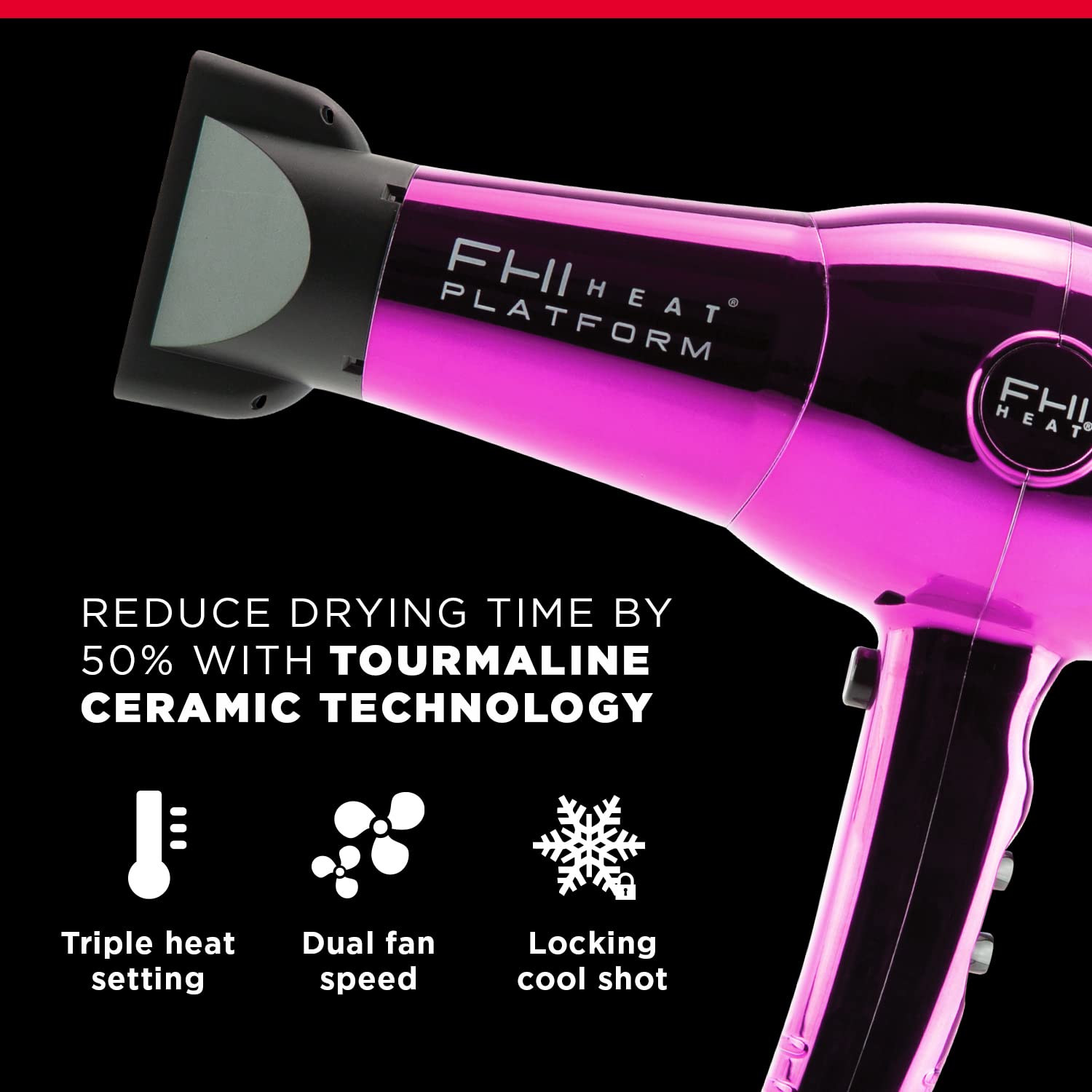FHI HEAT Platform Nano Lite Pro 1900 Turbo Tourmaline Light Weight Ceramic Quick Dry Hair Dryer with 3 Piece Attachment Set (Comb, Concentrator, and Diffuser)