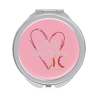 Baseball Lover Heart Travel Makeup Mirror 1X/2X Magnification Compact Mirror 2-Sided Pocket Mirror