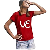 Plus Size Tops for Women with Hoods Tops Valentine's Day Printed Blouse Short Sleeve Letter T-Shirt Womens WOM