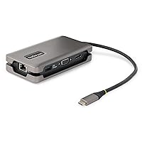 StarTech.com USB-C Multiport Adapter - HDMI/VGA - 4K 60Hz - 3-Port USB Hub - 100W Power Delivery Pass-Through - GbE - Travel Mini Docking Station w/Charging - 1ft/30cm Wrap-Around Cable (DKT31CVHPD3)