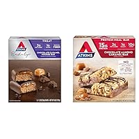 Atkins Endulge Chocolate Caramel Mousse Bar, Dessert Favorite, 1g Sugar, High in Fiber, 5 Count & Chocolate Almond Caramel Bar, Keto-Friendly, Gluten Free with Real Almond Butter, 5 Count (Pack of 1)
