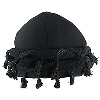 Turban for Men Tassel Satin Lined Brimless Casual Dome Mens Turban Head Wrap Windproof Sunproof Winter Hat Minimalist Black Modal Fiber