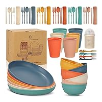 60pcs Plates and Bowls Sets, Lightweight Plastic Dinnerware Dish Set for 6, Include Unbreakable Serving Bowls, Plates, Cups, Forks, Tableware, for Picnic Camping Party Wedding