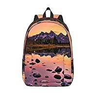 Mountain view at sunrise Printed Canvas Backpack Laptop Backpack Large Capacity Bag for Travel Office