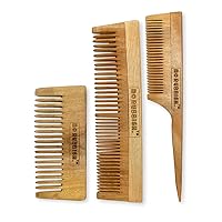 100% Natural and Premium Kacchi Neem Comb Wooden Comb, Hair Growth Hairfall Dandruff Control, Comb for Men and Women, Treated with Neem Oil (Wide, Fine & Regular Comb)
