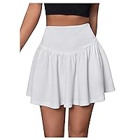 MakeMeChic Women's High Waist Pleated Tennis Skirts A Line Solid Flare Mini Short Skater Skirt