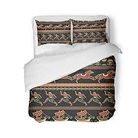 Duvet Cover Set Queen/Full Size Greece Ancient Greek Ships People Horses and Traditional Ethnic 3 Piece Microfiber Fabric Decor Bedding Sets for Bedroom