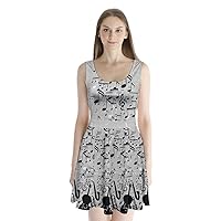 PattyCandy Womens Mixed Designs & Halloween Party Outfit Round Neck Split Open Back Skater Dress,XS-5XL