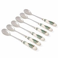 Portmeirion Christmas Tree Collection Teaspoons, set of 6, Holiday Silverware, Dessert Spoons, Flatware, Made of Porcelain and Stainless Steel, Measures 6Inches